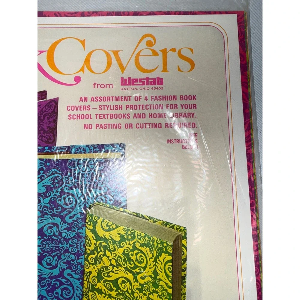 Vintage Westab Fashion Book Covers 4 Pack Retro Damask Paisley 13x20 50-3210